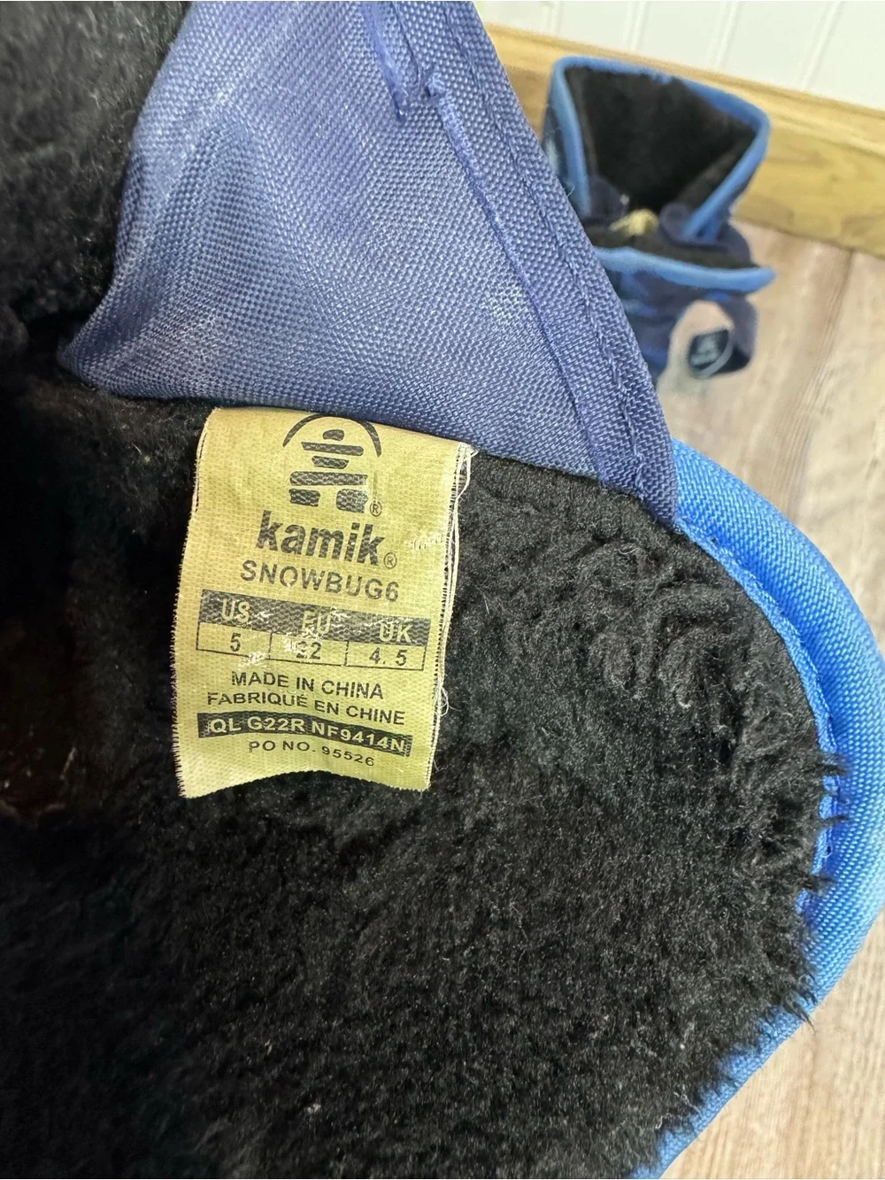 Kamik Snowybug 6 Blue and Black Winter Snow Boots Fleece w Velcro Boys Toddler 5
